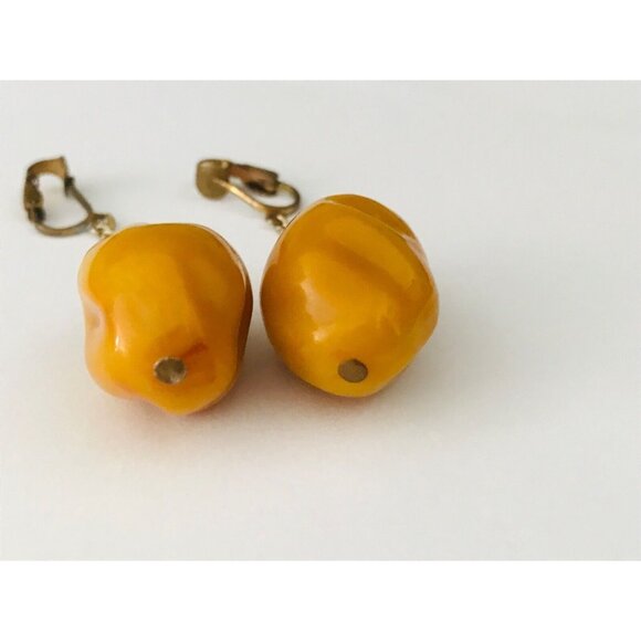 Vintage Butterscotch Bakelite Dangle Nugget Earrings Lever Back Mid Century MCM - Picture 4 of 8